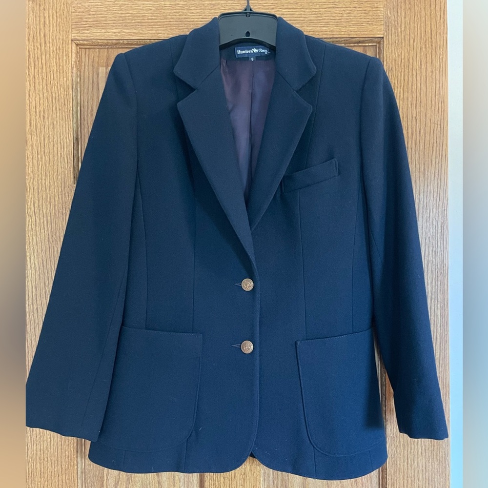 Navy Blue Wool Blazer Fully Lined, Gold Metal Buttons, Sz 9
